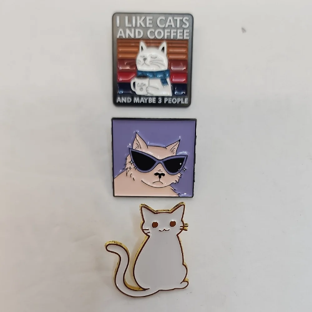 Cat Hair Is My Glitter Enamel Pin Set Cute Cat Coffee Pins White Purple